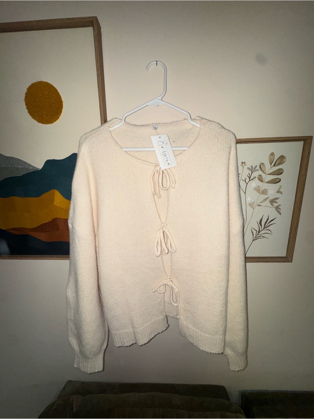 Women's Cream Tie-Front Knit Sweater Cardigan - Unbranded